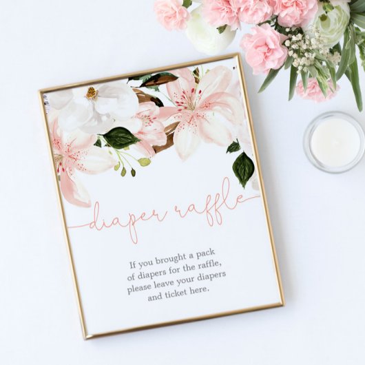 おむつラッフルサイン赤ちゃんシャワー赤面ピンクフローラ ポスター