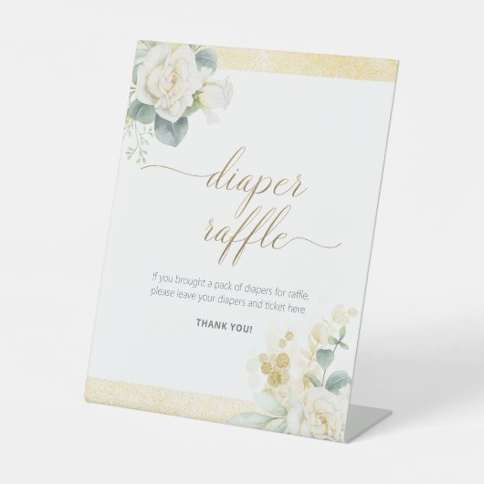 おむつラッフルサイン – それは男の子の赤ちゃんシャワー金ゴールド 台座サイン (正面)