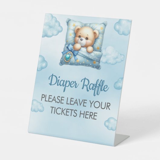 おむつラッフルサインOhベビー枕テディベア 台座サイン (正面)