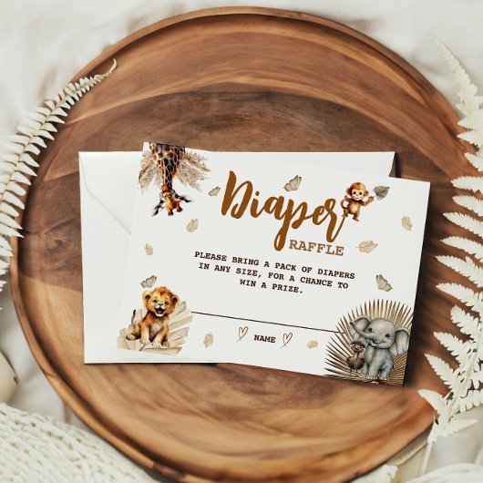 おむつラッフルサファリかわいい動物ボホベビーシャワー エンクロージャーカード