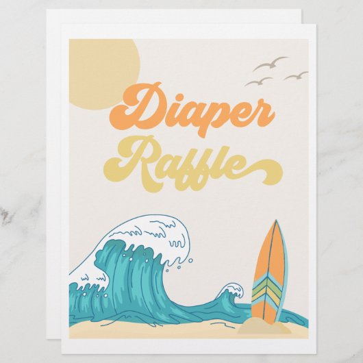 おむつラッフルサーフベビーシャワーサイン | |サーフ記号 (正面/裏面)