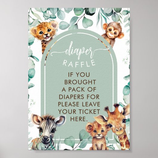 おむつラッフルジャングル動物ユーカリのゲームサイン ポスター (正面)
