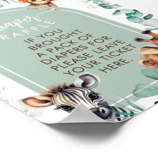 おむつラッフルジャングル動物ユーカリのゲームサイン ポスター (角)