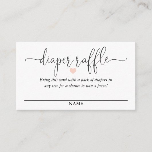 おむつラッフルスクリプト文字とピンクハート エンクロージャーカード (正面)