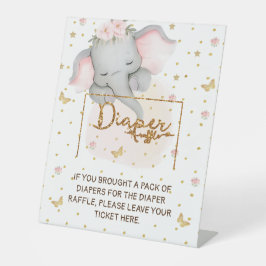 おむつラッフルスリーピングエレファントピンク 台座サイン