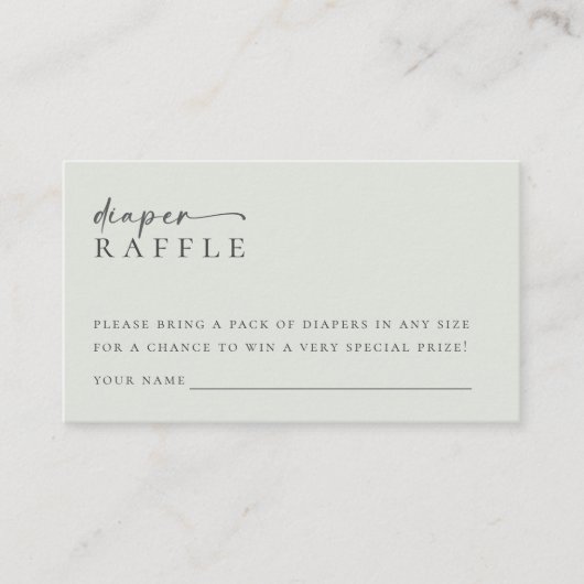 おむつラッフルセージ緑ミニマリスト赤ちゃんシャワー エンクロージャーカード (正面)