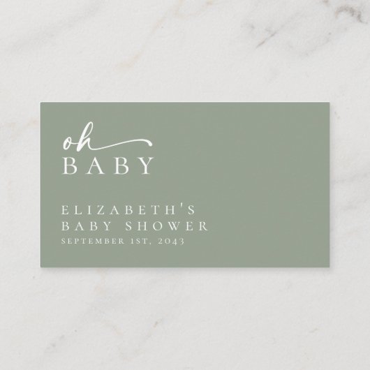 おむつラッフルセージ緑ミニマリスト赤ちゃんシャワー エンクロージャーカード (裏面)