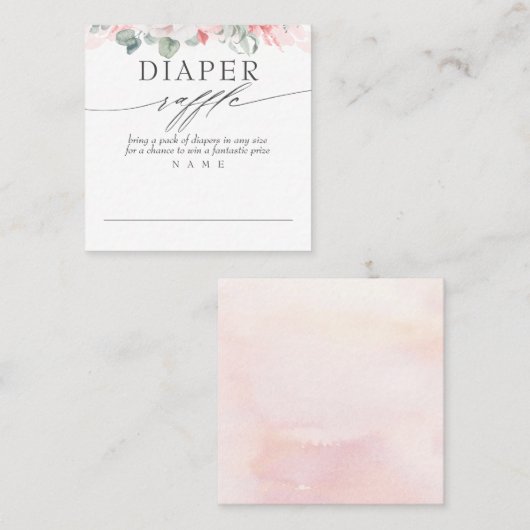 おむつラッフルソフトピンクフローラベビーシャワー スクエア名刺 (正面/裏面)