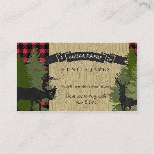 おむつラッフルチケットウッドランドディアアントラー男の赤ちゃん エンクロージャーカード (正面)