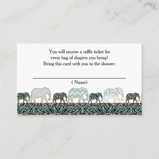 おむつラッフルチケットエレファントサファリベイビーシャワー エンクロージャーカード (裏面)