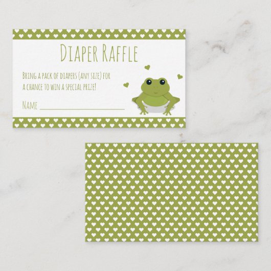 おむつラッフルチケットグリーンカエルハート動物 エンクロージャーカード (正面/裏面)