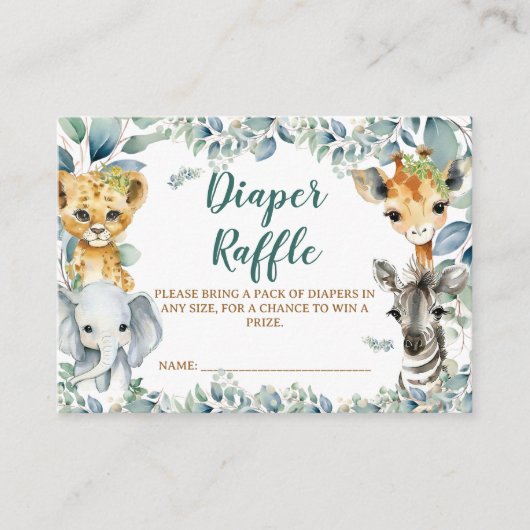 おむつラッフルチケットセージグリーンサファリテーマ エンクロージャーカード (正面)