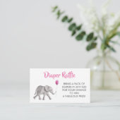 おむつラッフルチケットゾウ赤ちゃんシャワー、ピンク エンクロージャーカード (スタンド正面)