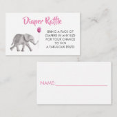 おむつラッフルチケットゾウ赤ちゃんシャワー、ピンク エンクロージャーカード (正面/裏面)