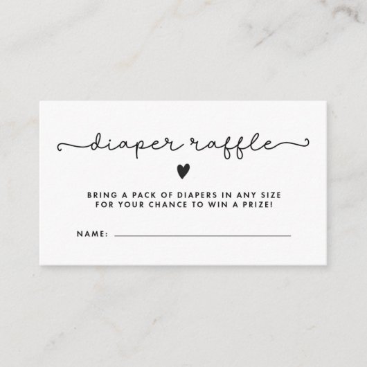 おむつラッフルチケットベビーシャワー白黒 名刺 (正面)