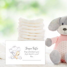 おむつラッフルチケットモダンベビー象 エンクロージャーカード