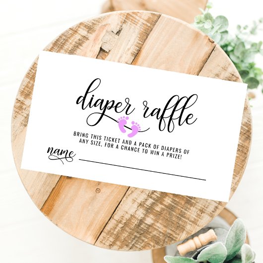 おむつラッフルチケットラベンダー足ベビーシャワー エンクロージャーカード
