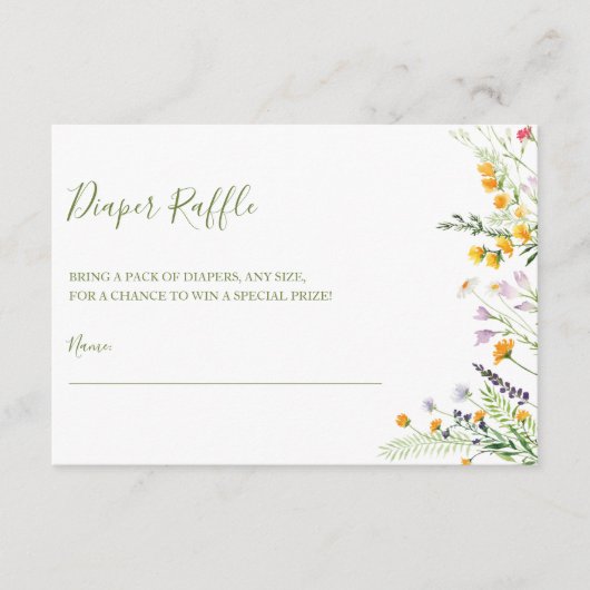 おむつラッフルチケットワイルドフラワーベビーシャワー エンクロージャーカード (正面)