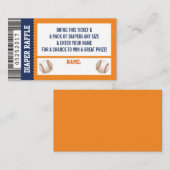 おむつラッフルチケット、スポーツ、野球ベビーシャワー エンクロージャーカード (正面/裏面)