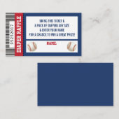 おむつラッフルチケット、スポーツ、野球ベビーシャワー エンクロージャーカード (正面/裏面)