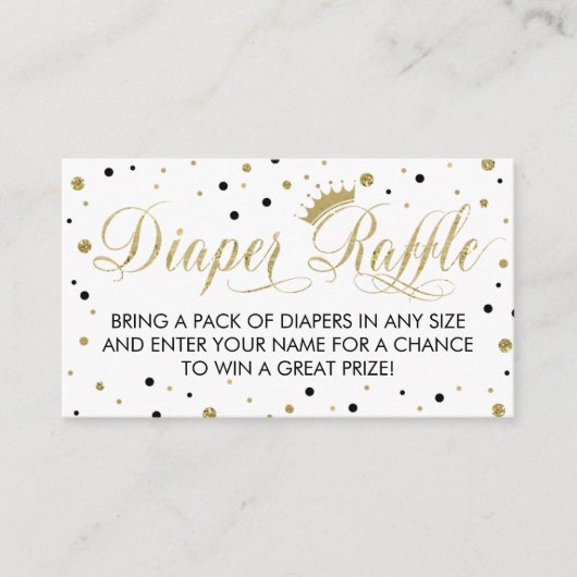 おむつラッフルチケット、プリンセス、ブラック エンクロージャーカード (正面)