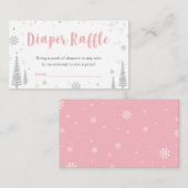 おむつラッフルチケット |冬の赤ちゃんシャワー、ピンク エンクロージャーカード (正面/裏面)