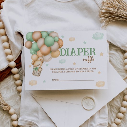 おむつラッフルテディベアグリーンホットエアバルーン エンクロージャーカード