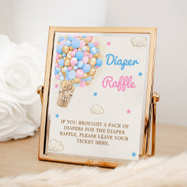 おむつラッフルテディベアピンクブルーゲームサイン フォトプリント