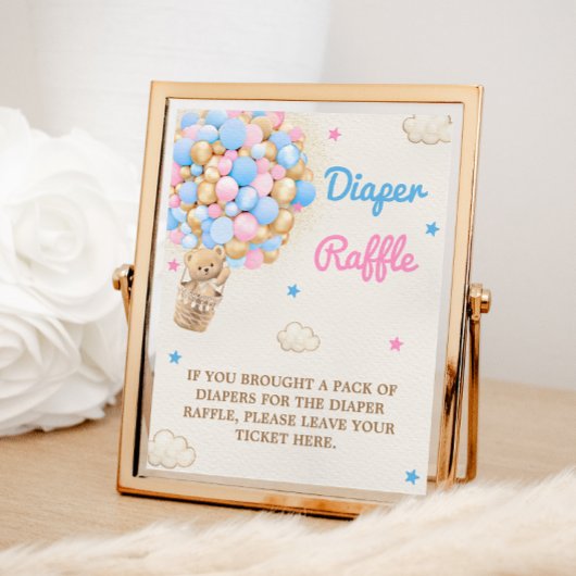 おむつラッフルテディベアピンクブルーゲームサイン フォトプリント           