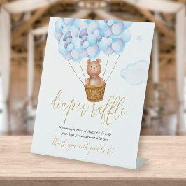 おむつラッフルテディベアブルーバルーン赤ちゃんシャワー 台座サイン