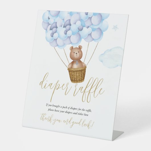 おむつラッフルテディベアブルーバルーン赤ちゃんシャワー 台座サイン (正面)