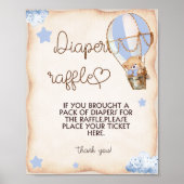 おむつラッフルテディベアブルーベビーシャワーゲーム ポスター (正面)