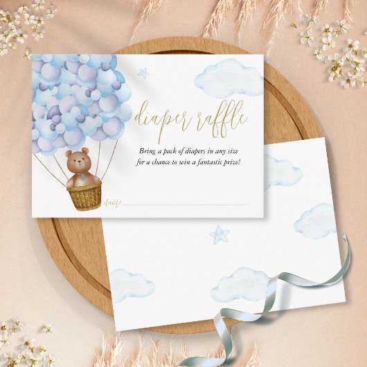 おむつラッフルテディベアブルーボーイベビーシャワー エンクロージャーカード