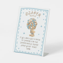 おむつラッフルテディベア男の赤ちゃんシャワーゲーム 台座サイン