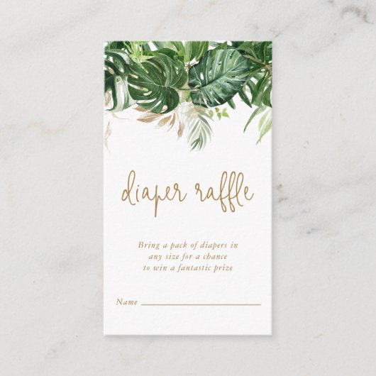 おむつラッフルトロピカルグリーン金ゴールドベビーシャワー エンクロージャーカード (正面)