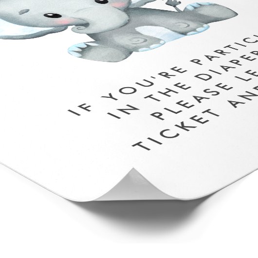 おむつラッフルドロップオフ象男の赤ちゃんシャワー ポスター (角)