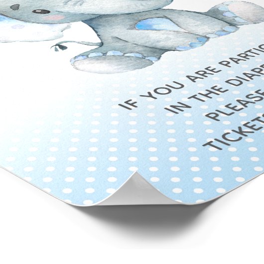 おむつラッフルドロップオフ象男の赤ちゃんシャワー ポスター (角)