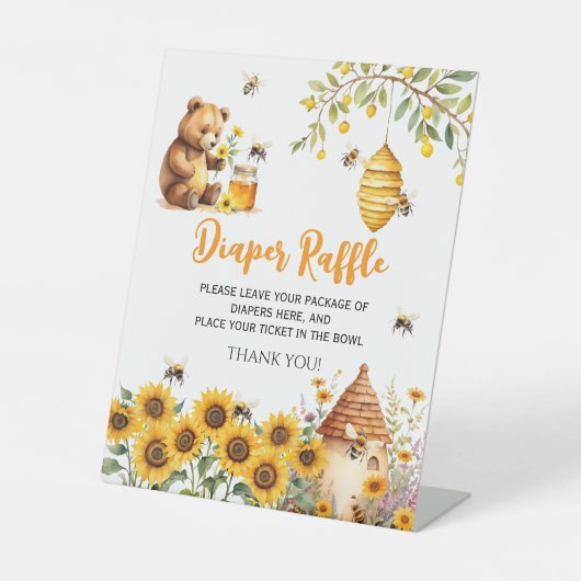 おむつラッフルハニービーベビーシャワー 台座サイン (正面)