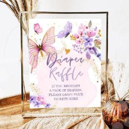 おむつラッフルバタフライフローラガーデンベビーシャワー ポスター