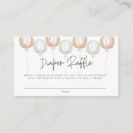 おむつラッフルバルーンジェンダーが赤ちゃんシャワーを明らかにする エンクロージャーカード (正面)