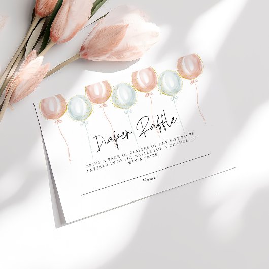 おむつラッフルバルーンジェンダーが赤ちゃんシャワーを明らかにする エンクロージャーカード