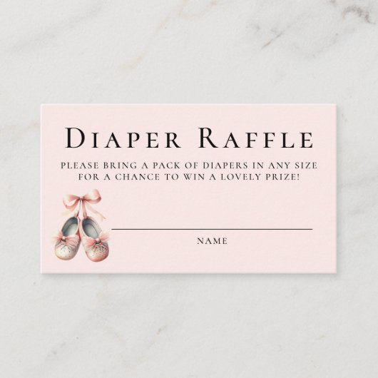 おむつラッフルバレリーナシューズガールベビーシャワー エンクロージャーカード (正面)