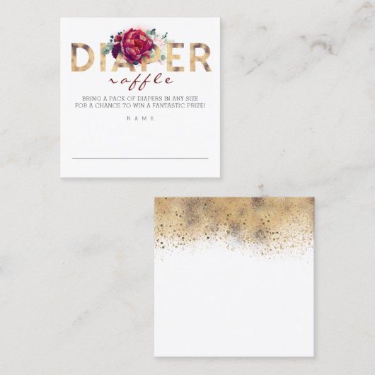 おむつラッフルバーガンディーレッドと金ゴールドベビーシャワー スクエア名刺 (正面/裏面)