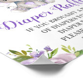 おむつラッフルパープルエレファントベビーガールシャワー ポスター (角)