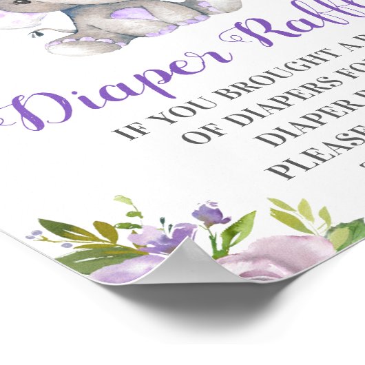 おむつラッフルパープルエレファントベビーガールシャワー ポスター (角)