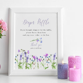 おむつラッフルパープルワイルドフラワーベビーシャワー ポスター