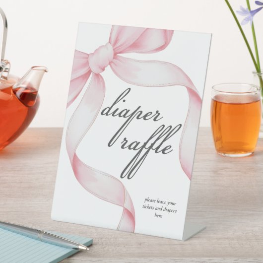 おむつラッフルピンクコケット弓ベビーシャワー 台座サイン (インサイチュ)