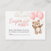 おむつラッフルピンクテディベア赤ちゃんシャワー エンクロージャーカード (正面)
