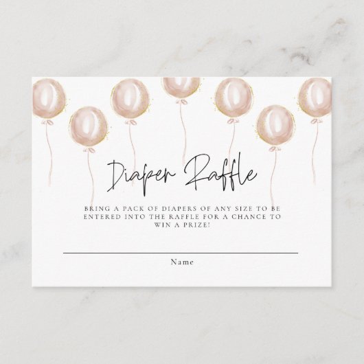 おむつラッフルピンクバルーンその女の子の赤ちゃんシャワー エンクロージャーカード (正面)