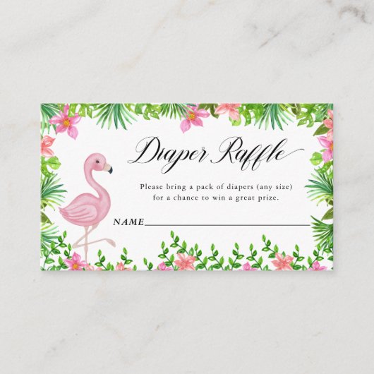 おむつラッフルピンクフラミンゴ熱帯花 エンクロージャーカード (正面)